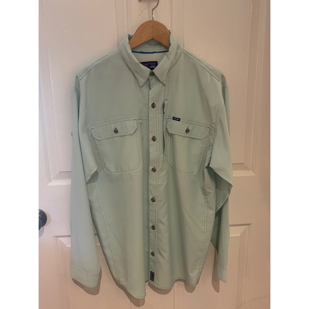 Patagonia Mens Sun Stretch Long Sleeve Fishing Shirt Mint Green Ripstop Large